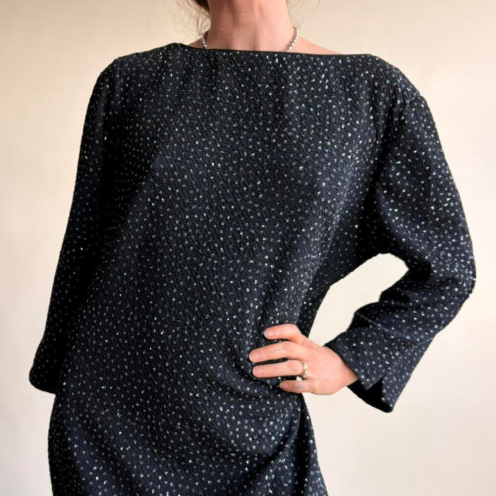 David Warren Black Shimmer Cocktail Dress - Boatneck, Size 16